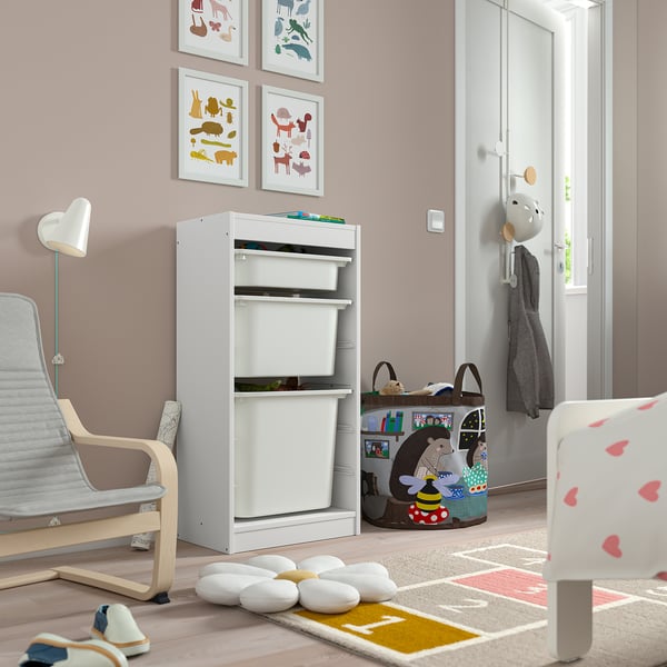 TROFAST Combinazione con contenitori, bianco/bianco, 46x30x94 cm