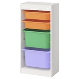 Ripiano bianco IKEA TROFAST con contenitori multicolori.