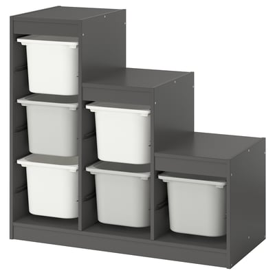 Contenitore per bambini Ikea TROFAST grigio con 6 contenitori bianchi.