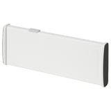 Divisorio organizer per cassetti in plastica bianca, regolabile, design elegante con estremità a guarnizione.