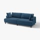 Divano UPPÅKRA blu, design moderno con motivi a righe, tessuto resistente, cuscini quadrati e gambe in legno.