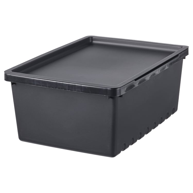 4 Scatole Portaoggetti IKEA UPPSNOFSAD 9L – Plastica Nera Con Coperchio, 35x25x14 Cm
