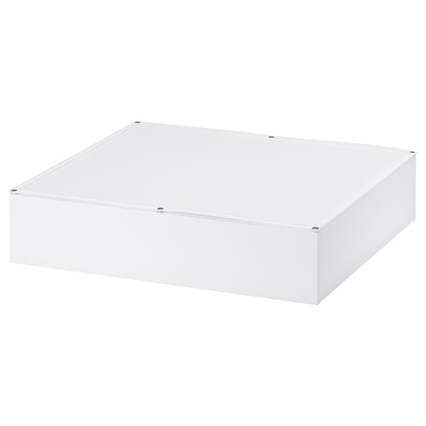VARDÖ: contenitore bianco sotto il letto, forma rettangolare, coperchio in tessuto, quattro ruote.