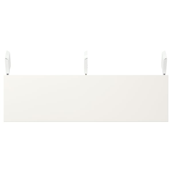 Tre cassetti bianchi con maniglie nere, allineati.