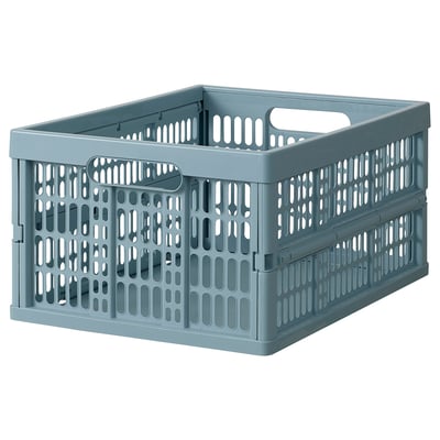 Cassa pieghevole in plastica blu VEDKLYV con maniglie, lati perforati.