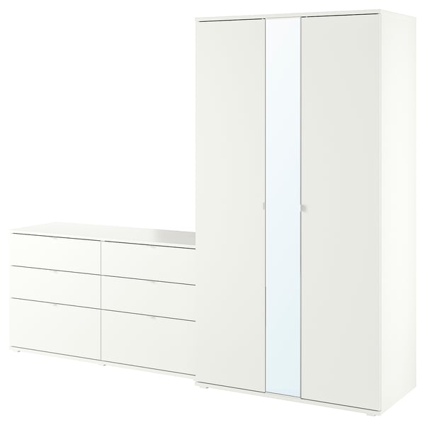 Set di mobili VIHALS bianco con armadio, cassapanca a specchio, design moderno.