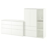 Un set di mobili VIHALS bianco, che comprende una cassettiera con 6 cassetti e un mobile contenitore con ripiani e cassetti.