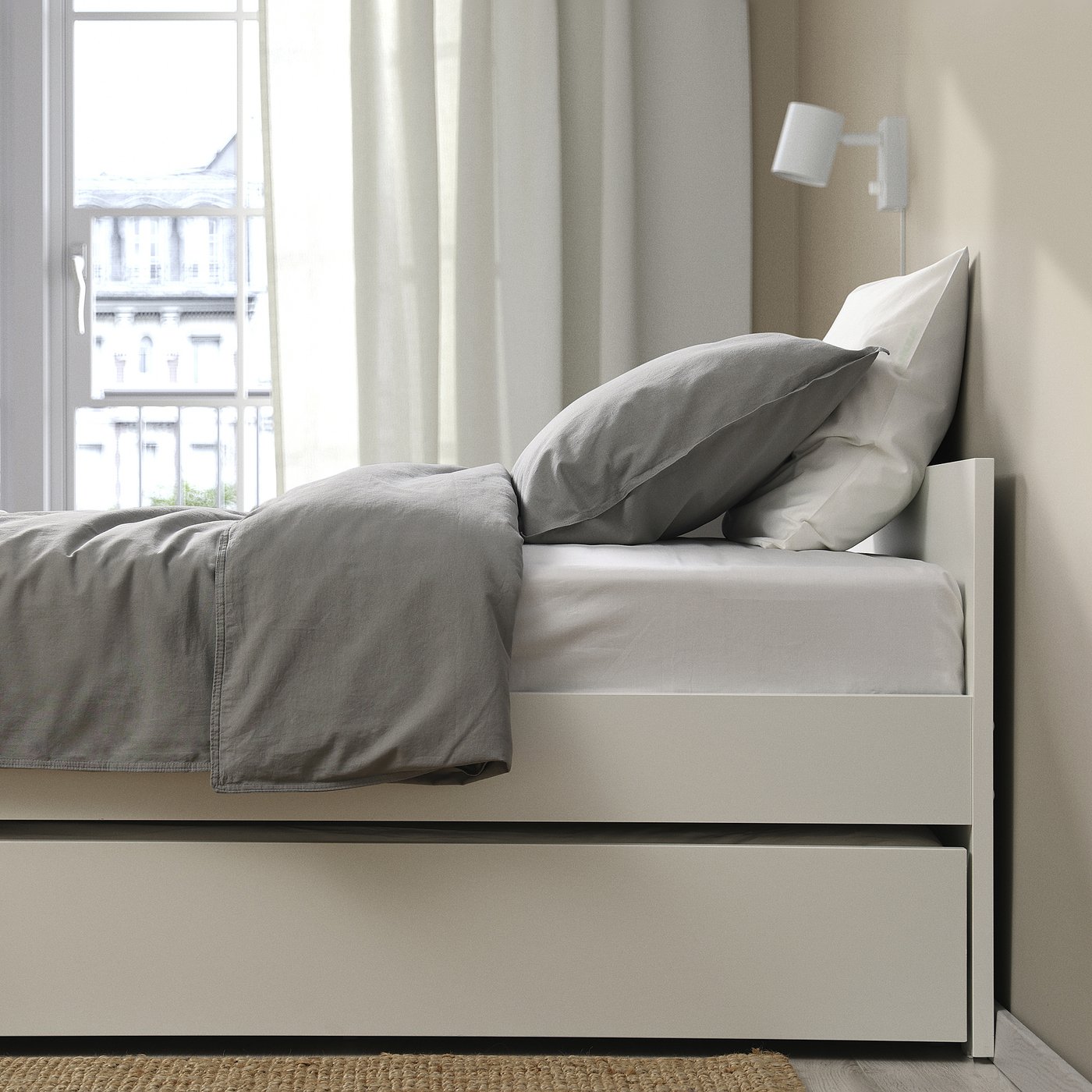 VIHALS struttura letto/1 letto estraibile, bianco/Luröy, 90x200 cm