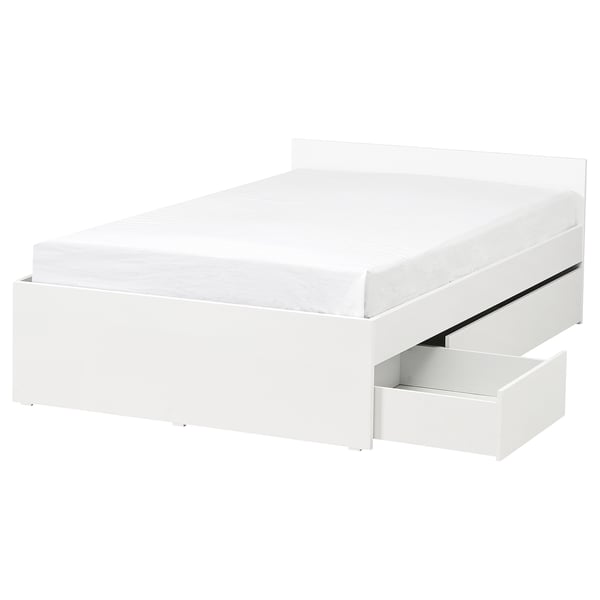 VIHALS Struttura letto con 2 contenitori, bianco/Lillhällan, 140x200 cm