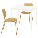 VIHALS / VIHALS Tavolo e 2 sedie, bianco/giallo Tibbleby giallo, 84/120x74 cm