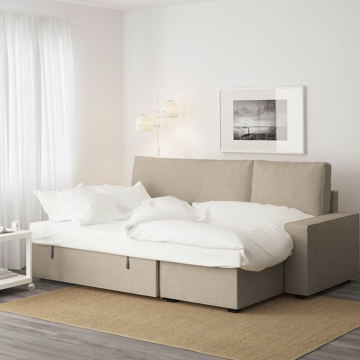 VILASUND Divano letto con chaiselongue, Hillared beige IKEA IT