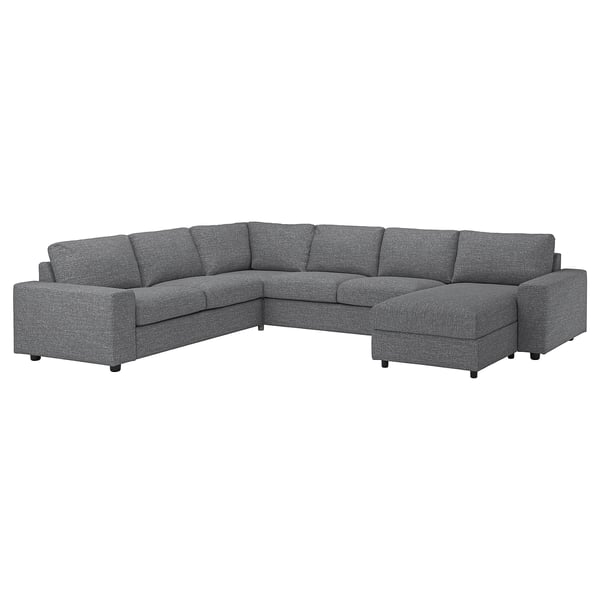 Divano componibile VIMLE grigio, design moderno con cuscini sfoderabili e contenitore.