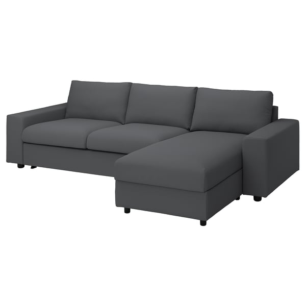 Divano letto VIMLE grigio a forma di U con gambe scure, design robusto e moderno.