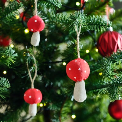 VINTERFINT Set di 8 decorazioni per albero, fungo rosso