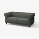 Divano VISKAFORS verde scuro, design classico con braccioli arrotolati e cuscini morbidi.