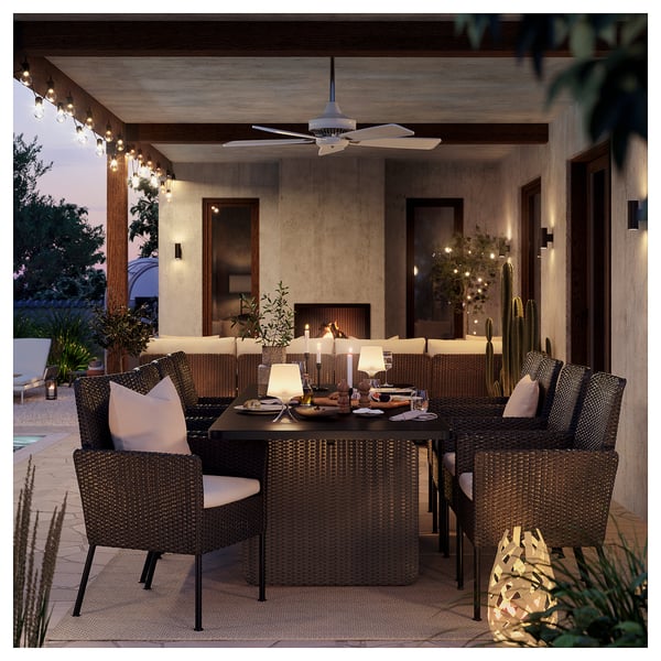 VITTSKÄR Tavolo, plastica effetto rattan da esterno/grigio scuro, 264x96 cm