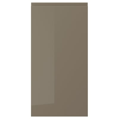 Un'elegante anta VOXTORP in grigio-marrone scuro con finitura lucida. Ha una maniglia integrata per un look moderno.