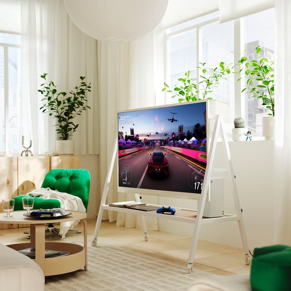 YXSTABY Supporto TV da gaming con rotelle, bianco