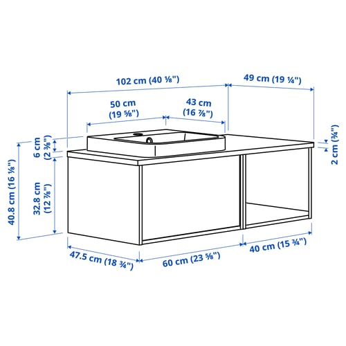 ÄNGSJÖN / BACKSJÖN خزانة حوض/حوض مغسلة