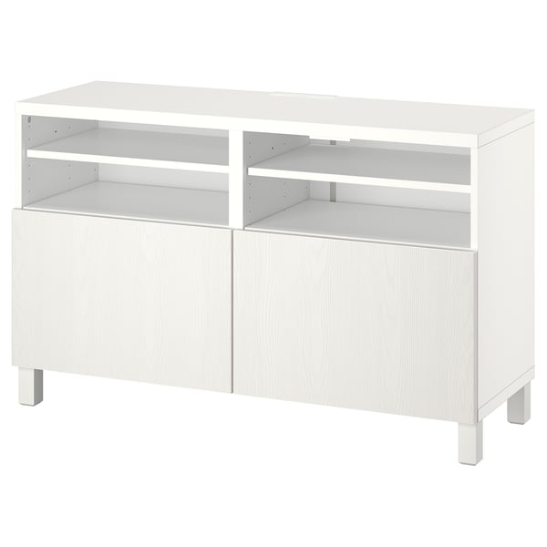 BESTÅ طاولة تلفزيون مع أبواب, أبيض/Timmerviken/Stubbarp أبيض, ‎120x42x74 سم‏