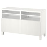 BESTÅ طاولة تلفزيون مع أبواب, أبيض/Timmerviken/Stubbarp أبيض, ‎120x42x74 سم‏