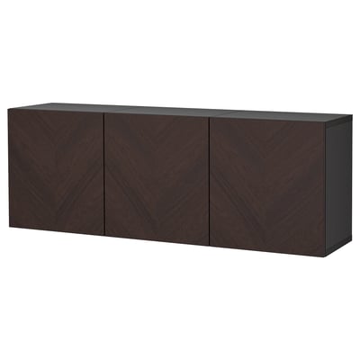 BESTÅ تشكيلة خزانة حائطية, أسود-بني Hedeviken/بني غامق قشرة سنديان مصبوغ, 180x42x64 سم