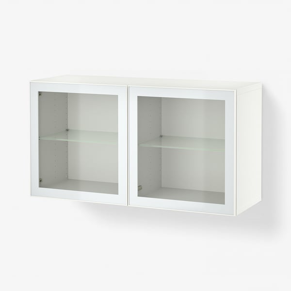 BESTÅ تشكيلة خزانة حائطية, أبيض Glassvik/أبيض/أخضر فاتح زجاج شفاف, 120x42x64 سم