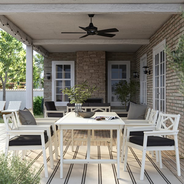 BONDHOLMEN طاولة+6كراسي بمساند ذراعين،خارجية, أبيض/بيج/Järpön/Duvholmen فحمي