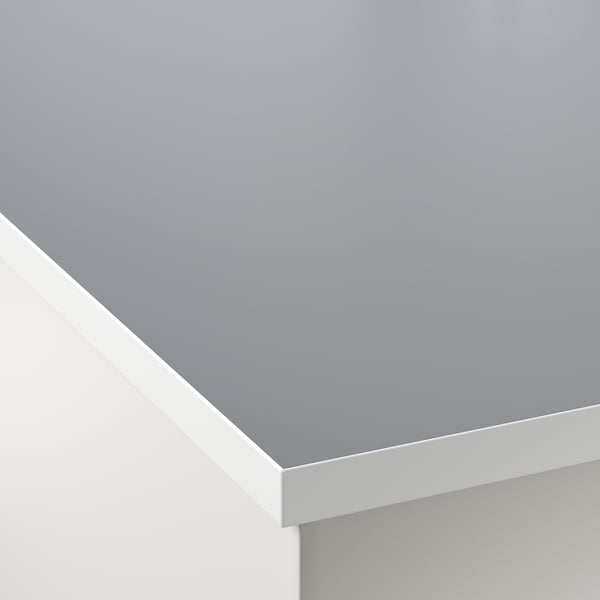 EKBACKEN سطح عمل, مزدوج الجوانب, مع حافة بيضاء رمادي فاتح/أبيض/صفائح رقيقة, 246x2.8 سم