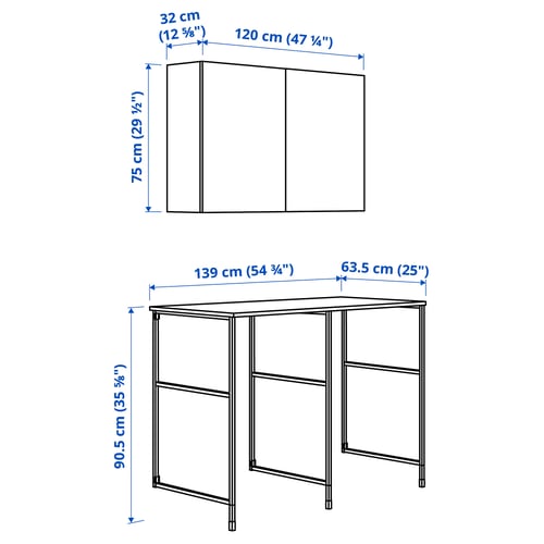 ENHET تشكيلة تخزين, فحمي/هيكل رمادي, 139x63.5x90.5 سم
