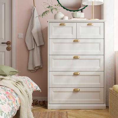 FÅGELFJÄLLET خزانة بـ 6 أدراج, أبيض-عاجي, 82x51x123 سم