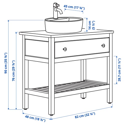 HEMNES / TÖRNVIKEN خزانة حوض مفتوحة بدرج/حوض/خلاط, أبيض, 82x48x90 سم