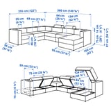 JÄTTEBO كنبة على شكل حرف U، ذات 7 مقاعد, مع أريكة طويلة، يمين مع مسند رأس/Tonerud رمادي