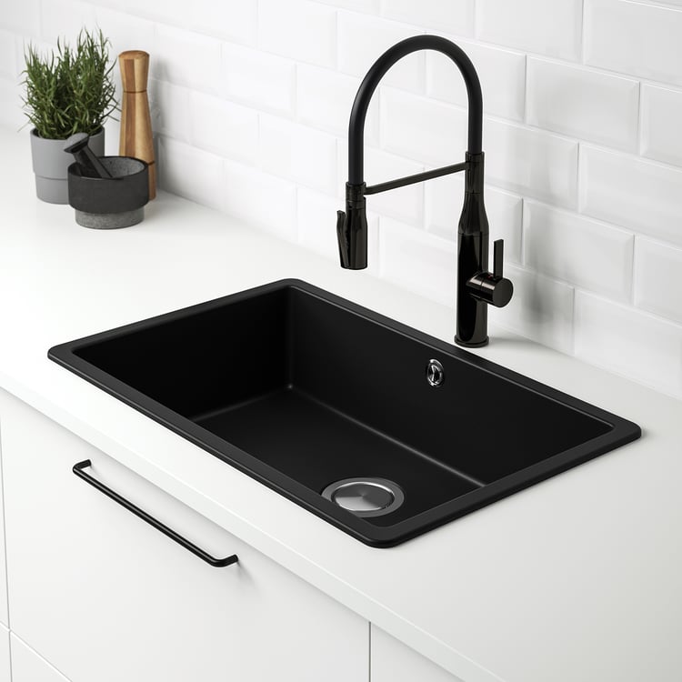 KILSVIKEN حوض تصريف، 1 حوض أسود مزيج كوارتز IKEA