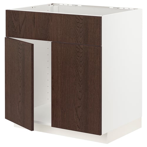 METOD خزانة قاعدة لحوض مع بابين/واجهة, أبيض/Sinarp بني, 80x60 سم