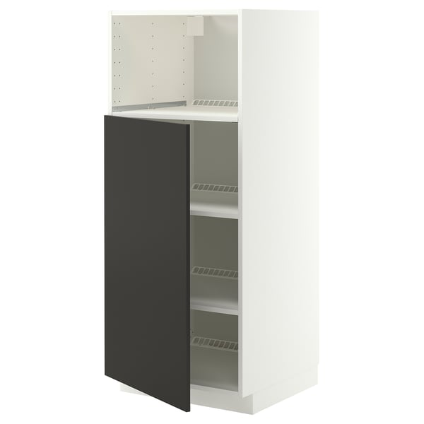 METOD خزانة مرتفعة F مزودة بأجهزة مدمجة, أبيض/Nickebo فحمي مطفي, 60x60x140 سم