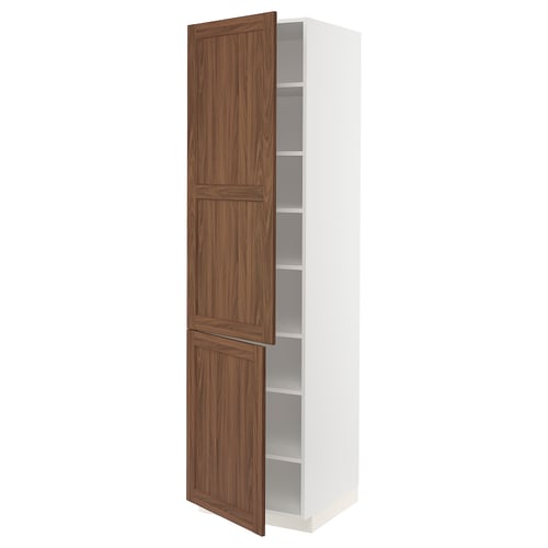 METOD خزانة عالية مع أرفف/بابين, أبيض Enköping/بني شكل خشب الجوز, 60x60x220 سم