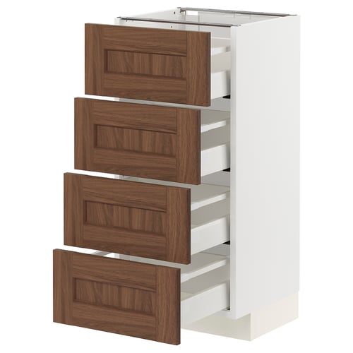 METOD / MAXIMERA خزانة قاعدة 4 واجهات/4 أدراج, أبيض Enköping/بني شكل خشب الجوز, 40x37 سم
