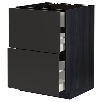 METOD / MAXIMERA خزانة قاعدة لموقد/شفاط مدمج مع درج, أسود/Nickebo فحمي مطفي, 60x60 سم