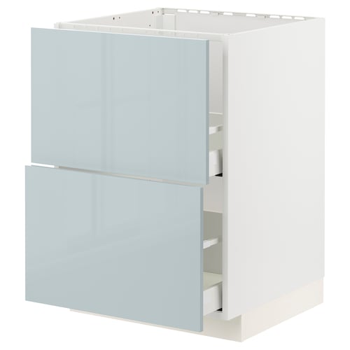METOD / MAXIMERA خزانة قاعدة لحوض+واجهتان/درجان, أبيض/Kallarp رمادي فاتح-أزرق, 60x60 سم