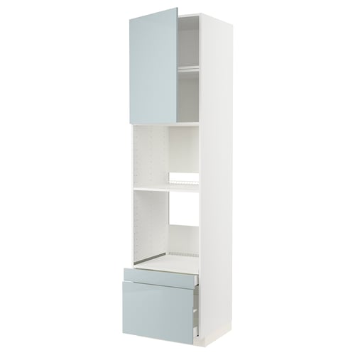 METOD / MAXIMERA خزانة عالية لفرن/فرن مع ب./2 د., أبيض/Kallarp رمادي فاتح-أزرق, 60x60x240 سم