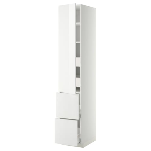 METOD / MAXIMERA خزانة عالية+أرفف/4أدراج/باب/2, أبيض/Ringhult أبيض, 40x60x220 سم