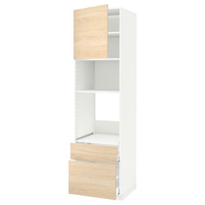 METOD / MAXIMERA خزانة مرتفعة F مزودة بأجهزة مدمجة, أبيض/Askersund مظهر دردار فاتح, 60x60x220 سم