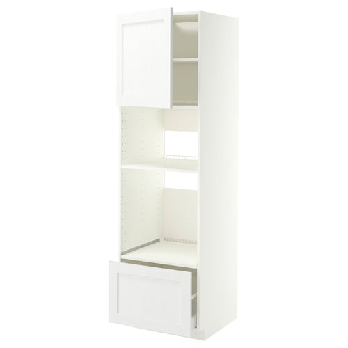 METOD / MAXIMERA خزانة مرتفعة F مزودة بأجهزة مدمجة, أبيض Enköping/أبيض مظهر الخشب, 60x60x200 سم