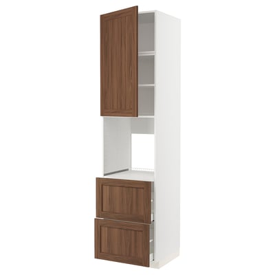 METOD / MAXIMERA خزانة عالية للفرن+باب/2أدراج, أبيض Enköping/بني شكل خشب الجوز, 60x60x240 سم
