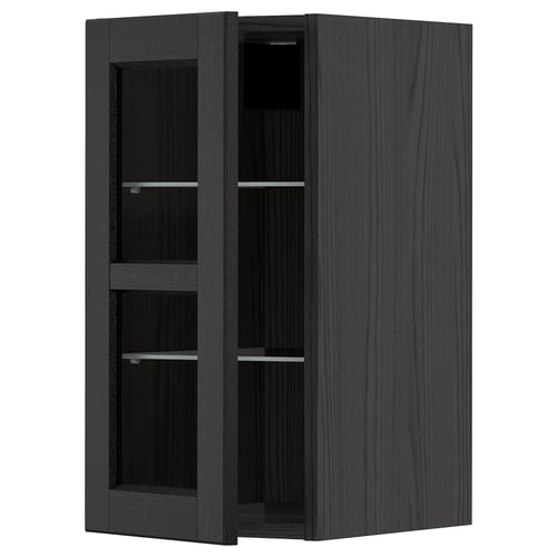METOD خزانة حائط مع أرفف/باب زجاجي, أسود/Lerhyttan أسود, 30x60 سم