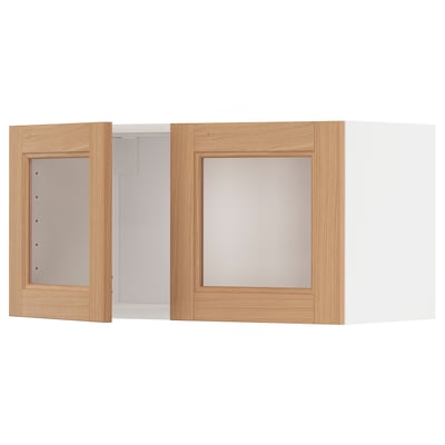 METOD خزانة حائط مع بابين زجاجيين, أبيض/Vedhamn سنديان, 80x40 سم