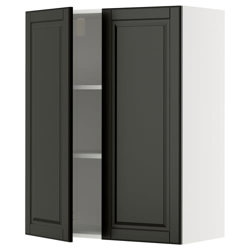 METOD خزانة حائط مع أرفف/بابين, أبيض/Bodbyn أسود, 80x100 سم