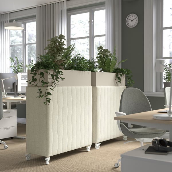 MITTZON حوض نباتات بعجلات عازل للصوت, Gunnared بيج, 100x42x123 سم