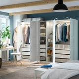 PAX / KAMMARTORP/TYSSEDAL تشكيلة دولاب ملابس., أبيض زجاج مرايا/رمادي أبيض, ‎285x60x201 سم‏